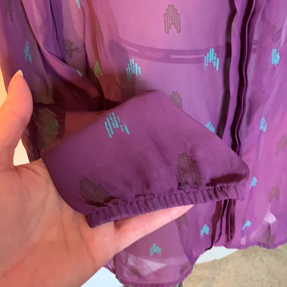 Retro 80s style sheer purple arrow blouse M / L - Picture 3 of 9